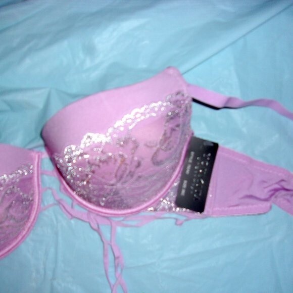 Youmita 34B Lavender Mist Metallic Lace Bra & Small Coordinating Boyshort NWT - Picture 5 of 13